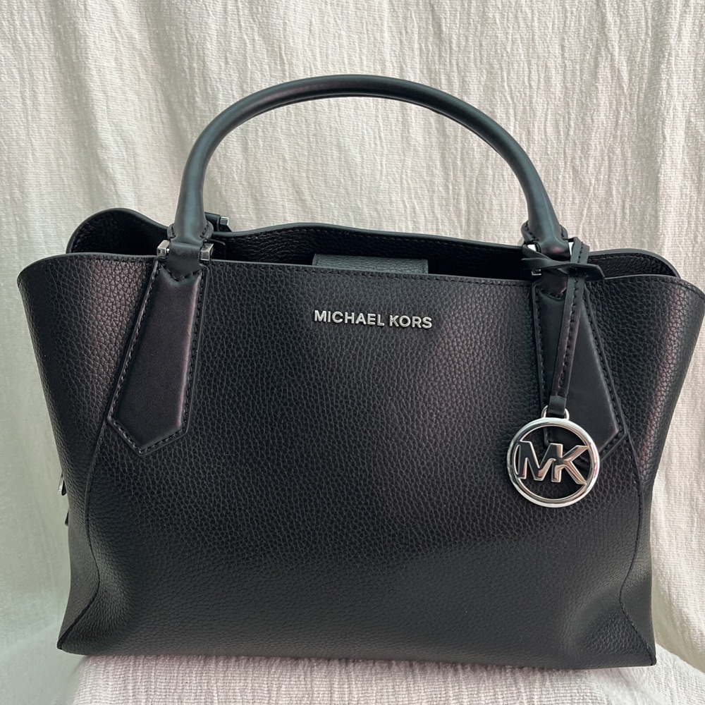 MICHAEL KORS Kimberly 35F9SKFS7T Black Leather Lrg EW Satchel Handbag Purse NOTE